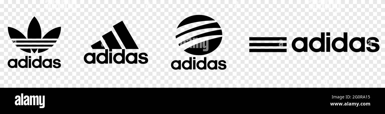 Vinnytsia, Ukraine - May 30, 2021: Set of Adidas logo. Premium quality. Editorial vector icon isolated on transparent background Stock Vector