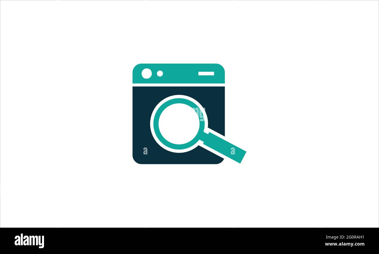 Washing machine and magnifying symbol or looking for a washer logo