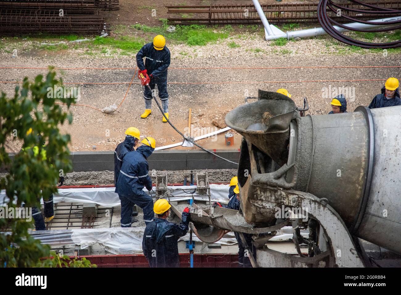 Tel Aviv, Israel May 20 2021 Construction Workers working in the