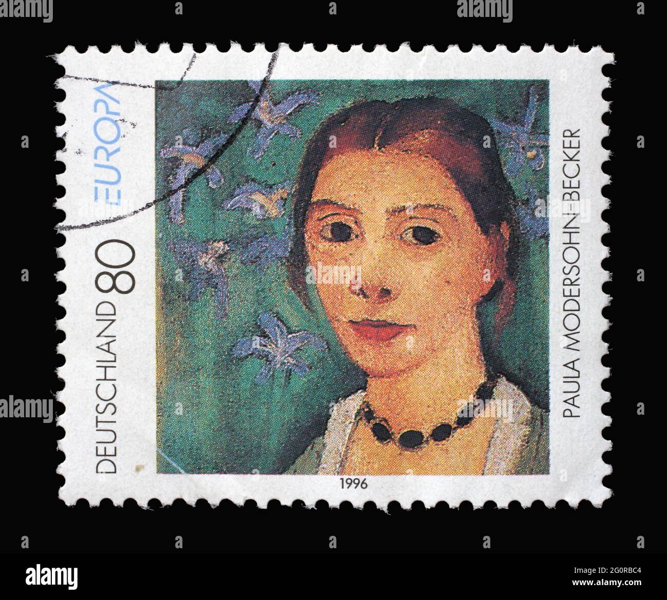 A stamp printed in Germany shows Self-portrait, by Paula Modersohn-Becker (1876-1907), circa 1996 Stock Photo