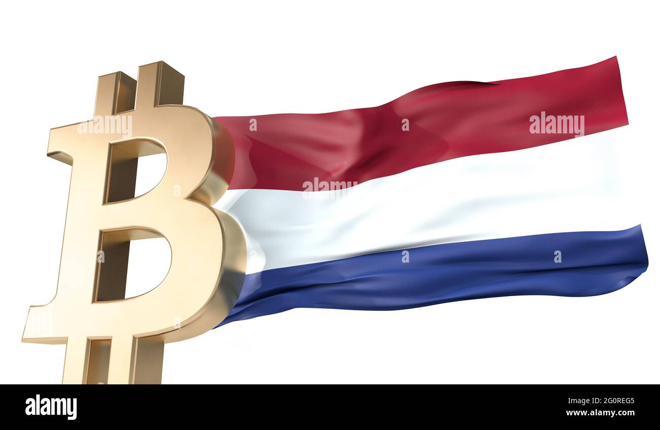 Gold bitcoin cryptocurrency with a waving Netherlands flag. 3D Rendering  Stock Photo - Alamy