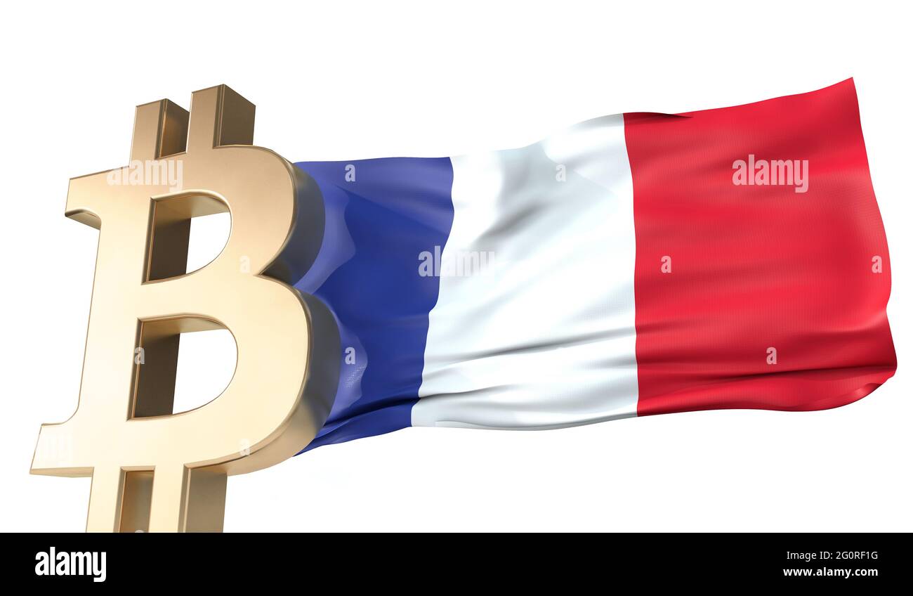 Gold bitcoin cryptocurrency with a waving France flag. 3D Rendering Stock  Photo - Alamy