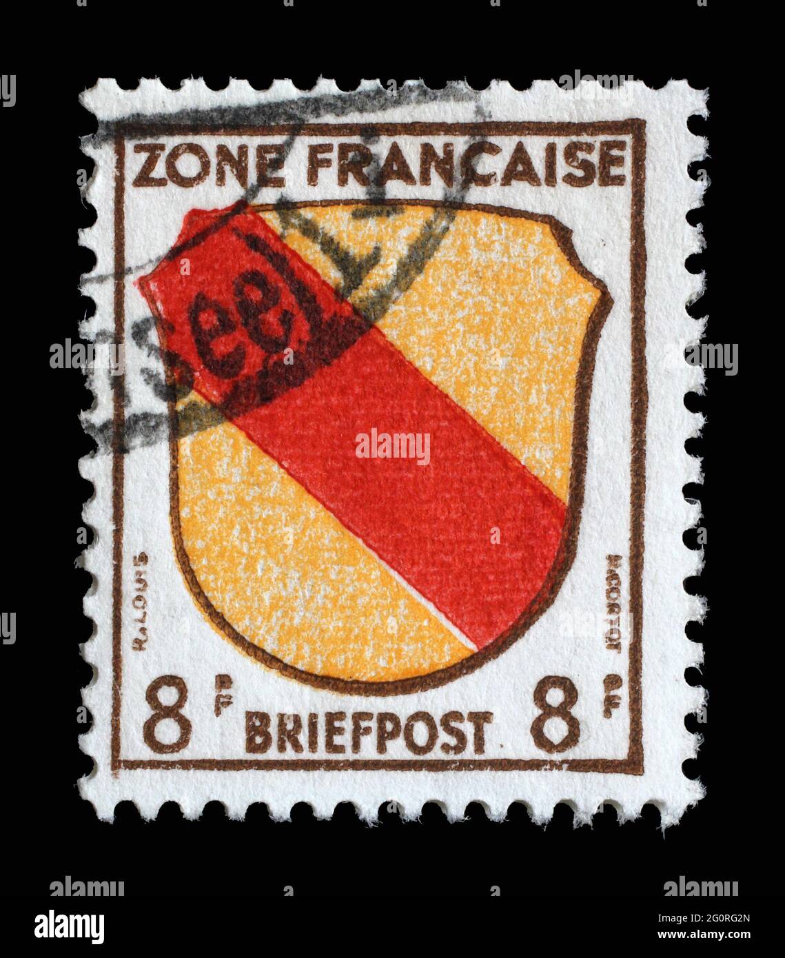 Stamp printed in Germany, the French zone showing the Coat of Arms of Baden, circa 1946 Stock Photo
