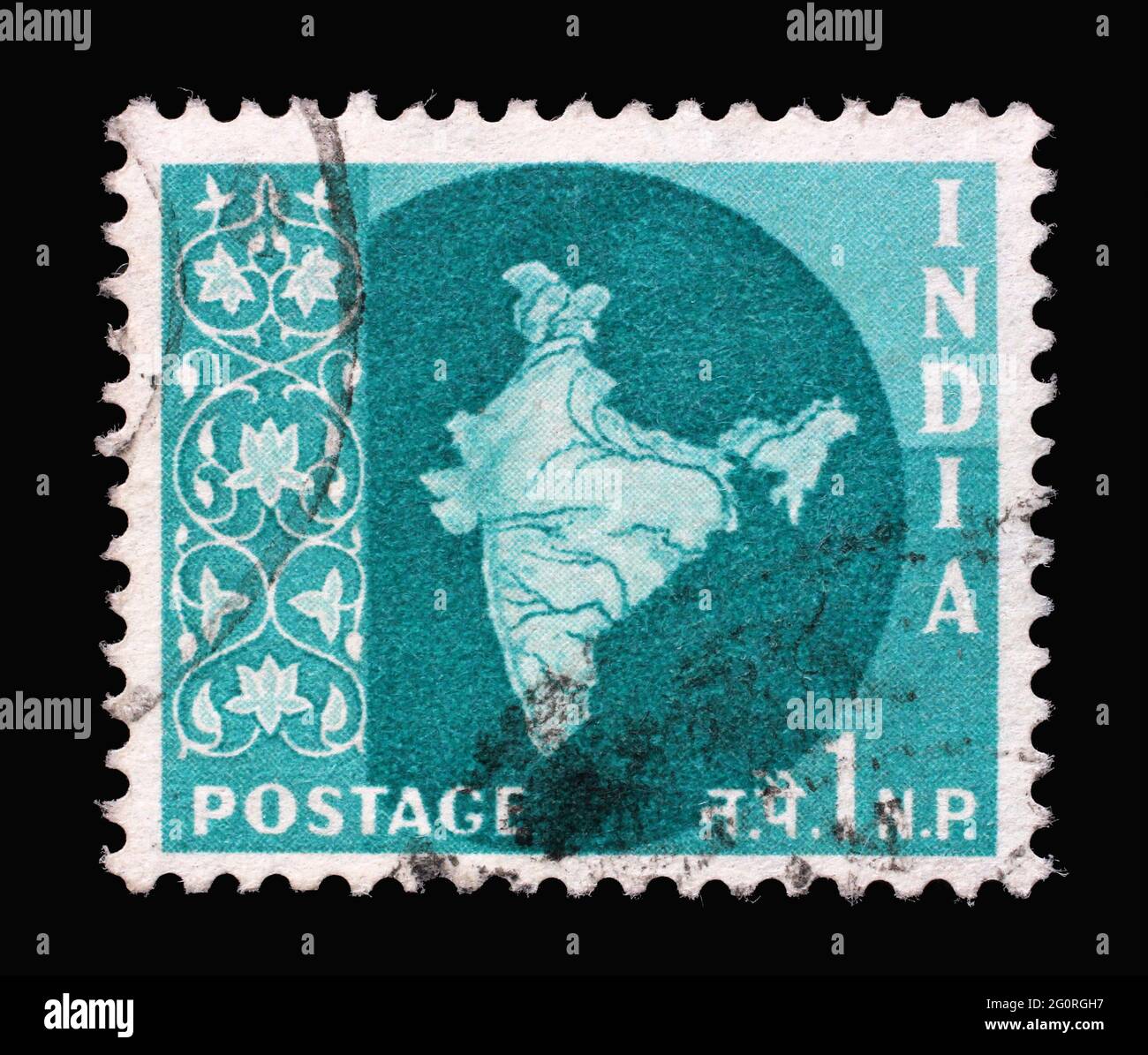 Stamp printed in India shows Map of India, circa 1957 Stock Photo