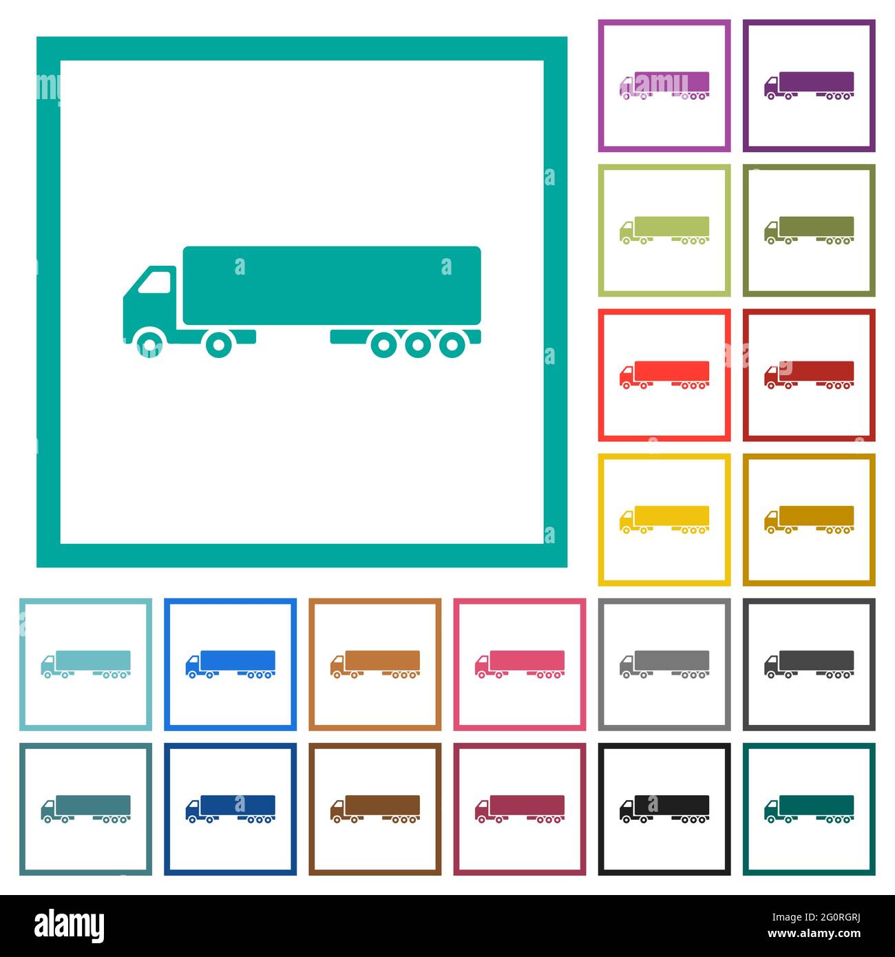 Camion flat color icons with quadrant frames on white background Stock Vector