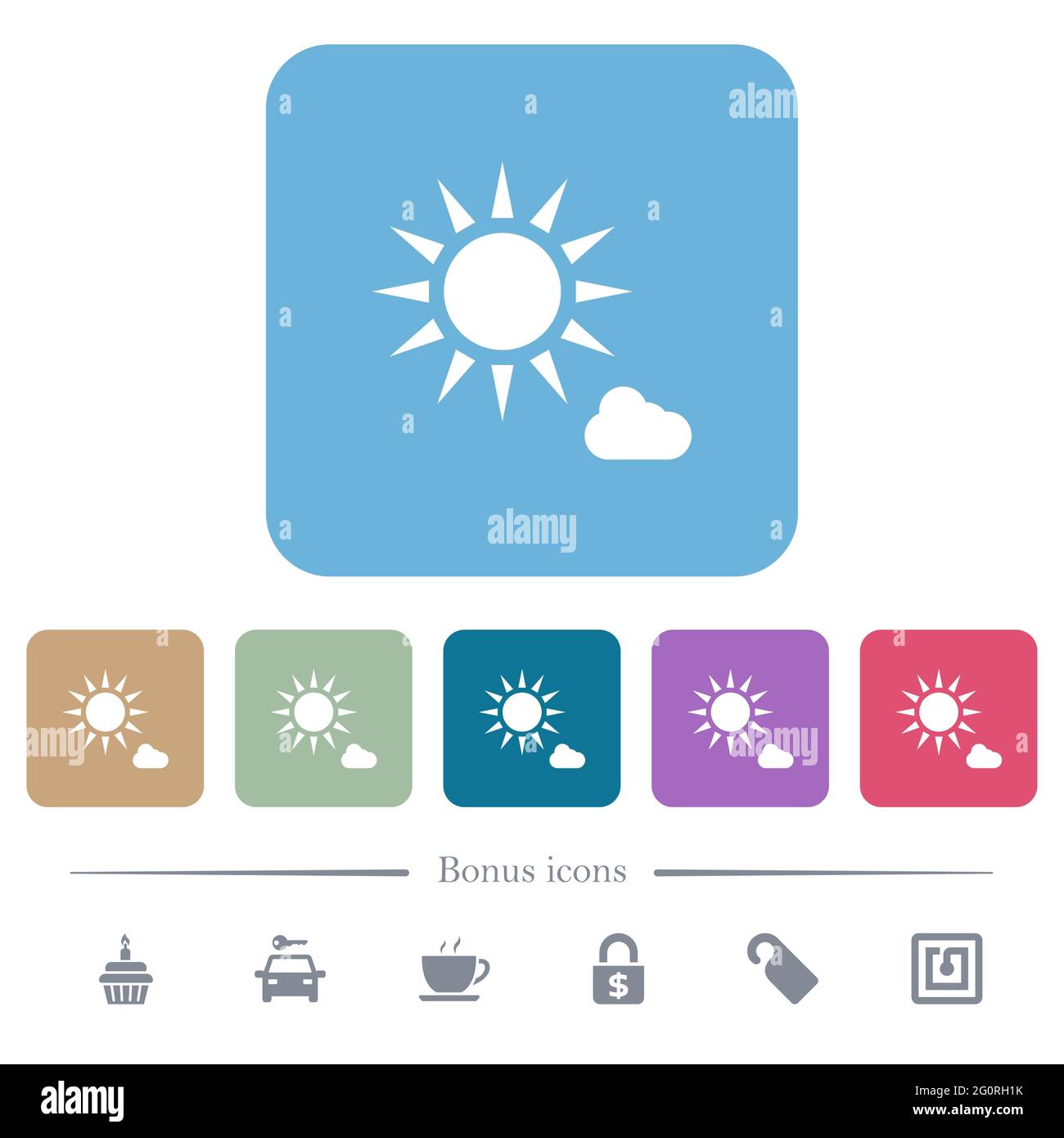 sunny weather white flat icons on color rounded square backgrounds. 6 ...