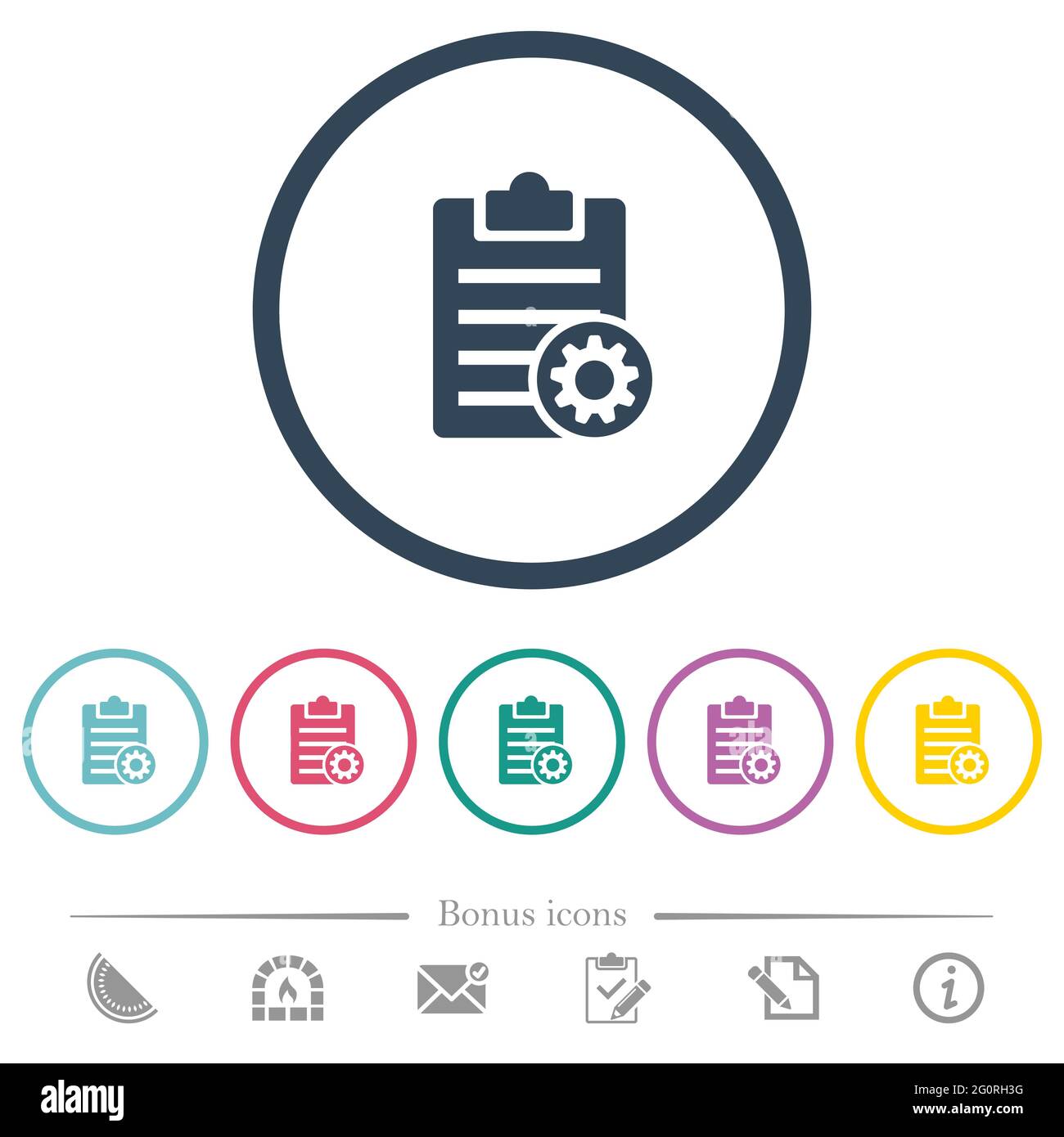 Note settings flat color icons in round outlines. 6 bonus icons ...