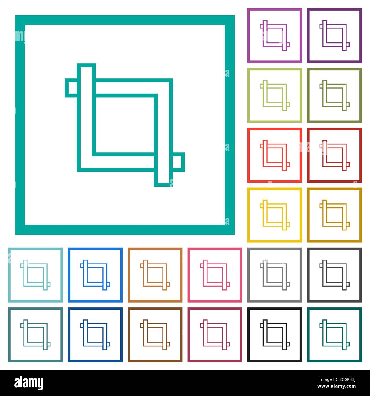Crop tool flat color icons with quadrant frames on white background ...
