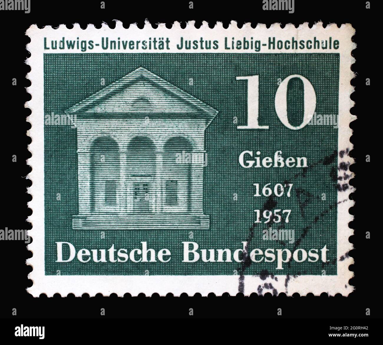 Stamp printed in Germany, shows Liebig Laboratory, 350th Anniversary of the Justus Liebig School at Ludwig University, Giessen, circa 1957 Stock Photo