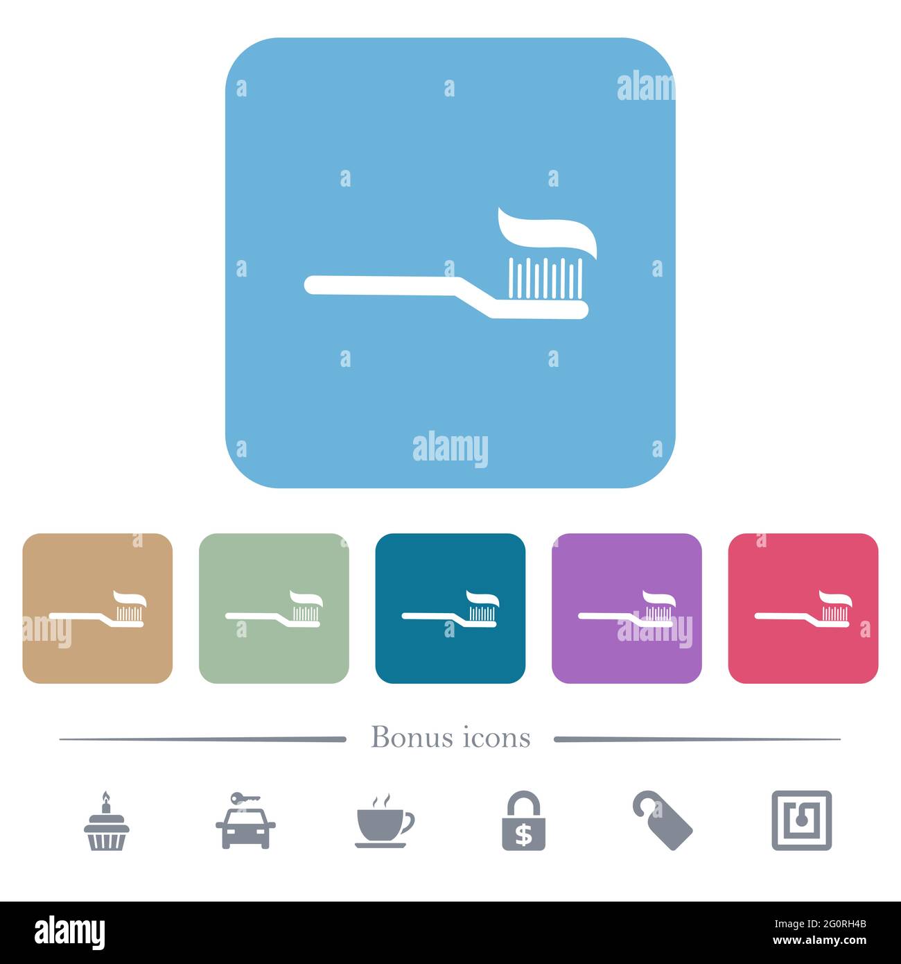 Toothbrush with toothpaste white flat icons on color rounded square ...
