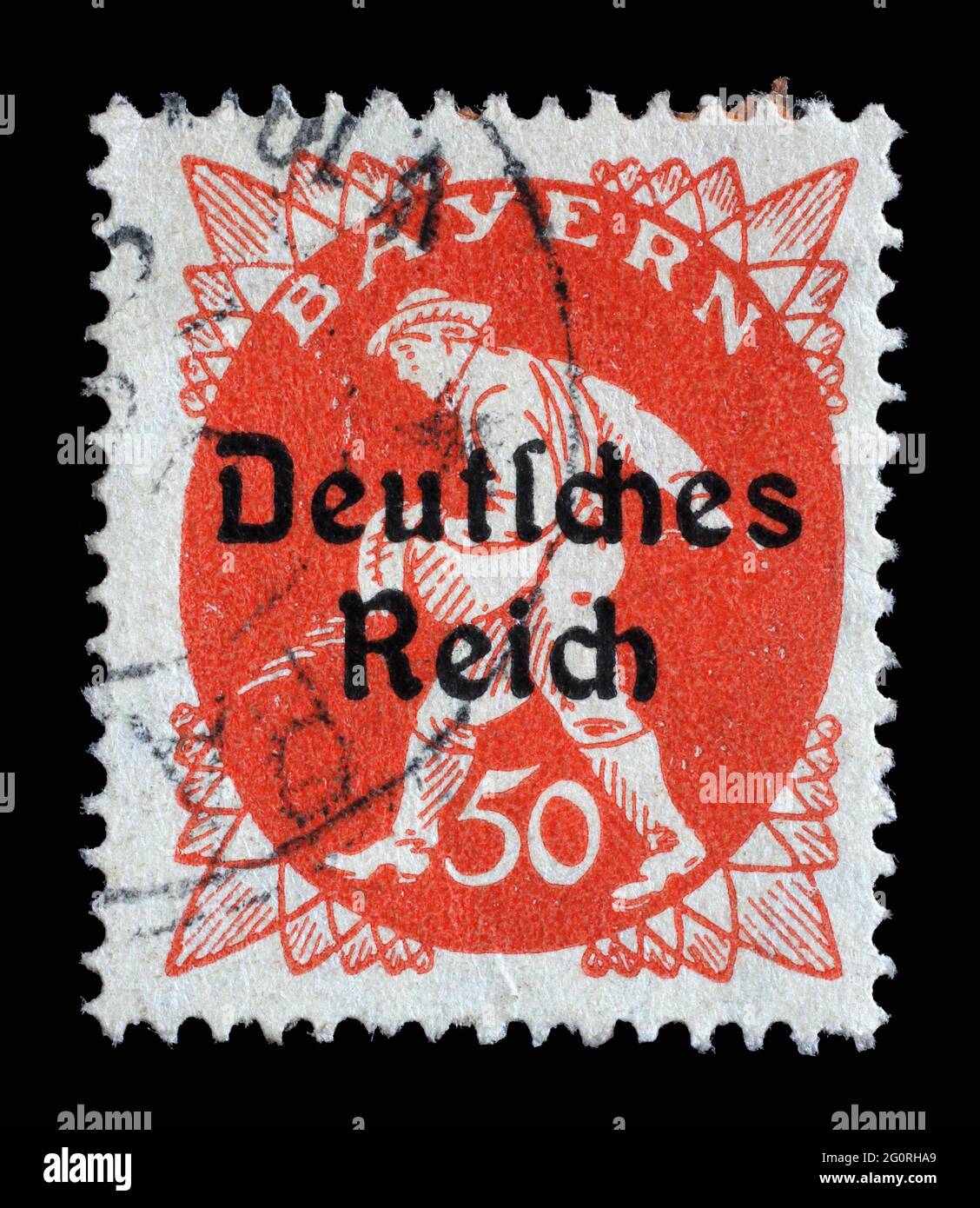 Stamp printed in printed in Bavaria with a 'Deutsches Reich' overprint shows sower, circa 1920 Stock Photo