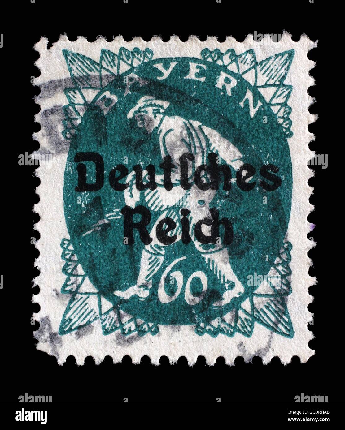 Stamp printed in printed in Bavaria with a 'Deutsches Reich' overprint shows sower, circa 1920 Stock Photo