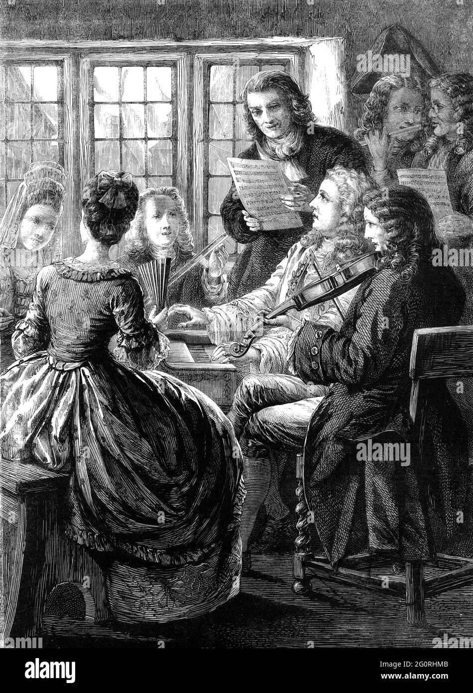 An engraved vintage illustration of a musicians performing from a Victorian newspaper dated 1868 that is no longer in copyright Stock Photo