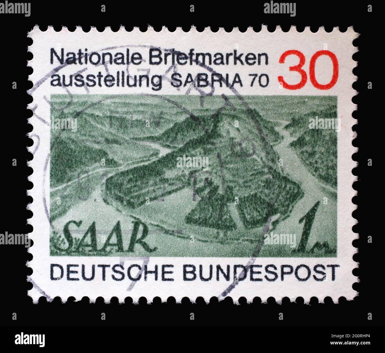 Stamp printed in Germany showing Saar stamp Number 171, National stamp exhibition SABRIA 70, circa 1970 Stock Photo