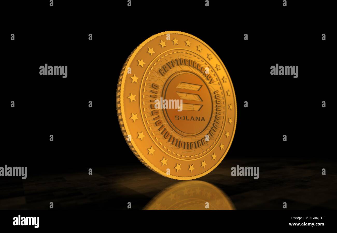 Solana altcoin cryptocurrency symbol gold coin on green screen background.  Abstract concept 3d illustration Stock Photo - Alamy