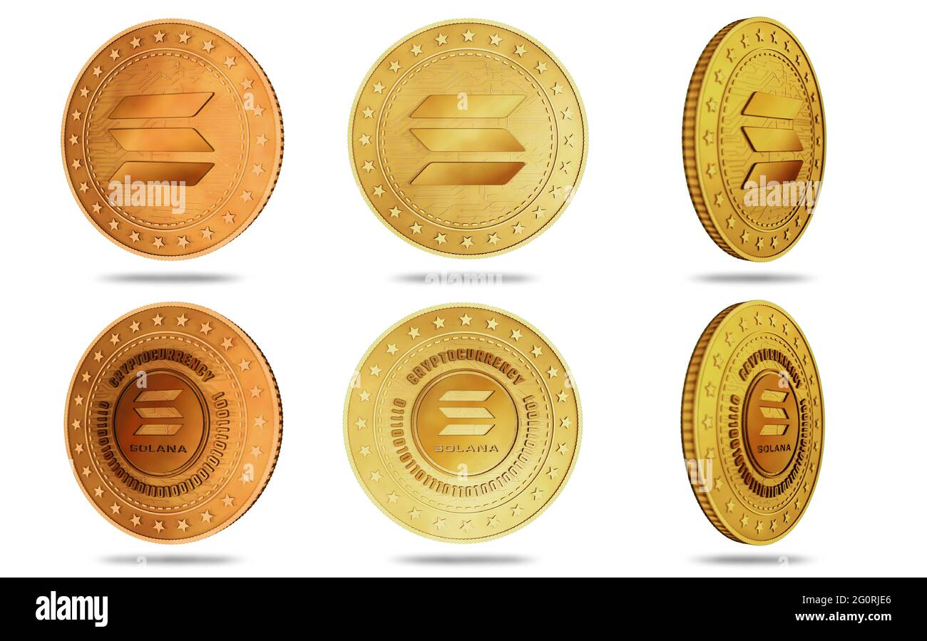 Solana altcoin cryptocurrency symbol isolated gold coin on green screen  background. Abstract concept illustration Stock Photo - Alamy