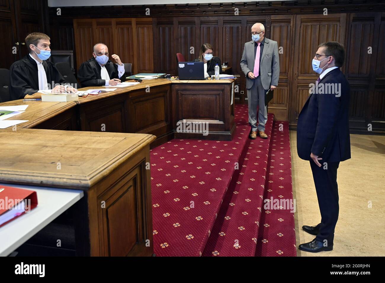 Andre Denis pictured during the start of the trial of seven former members of the Publifin's board at the Liege's Appeal Court, Thursday 03 June 2021. Stock Photo