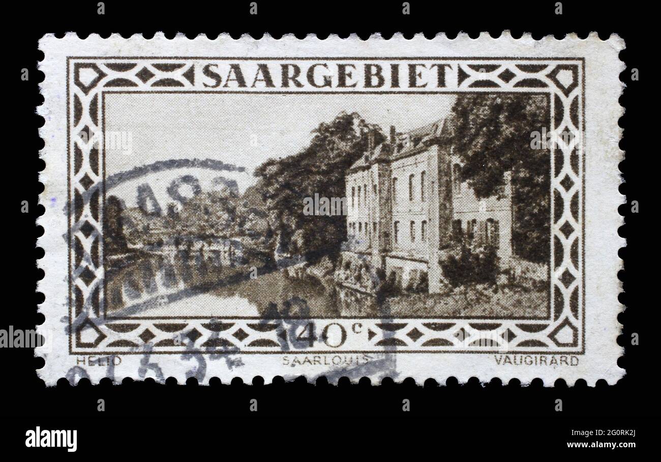 Stamp from Germany area Saar shows Saarlouis fortifications, circa 1927 Stock Photo