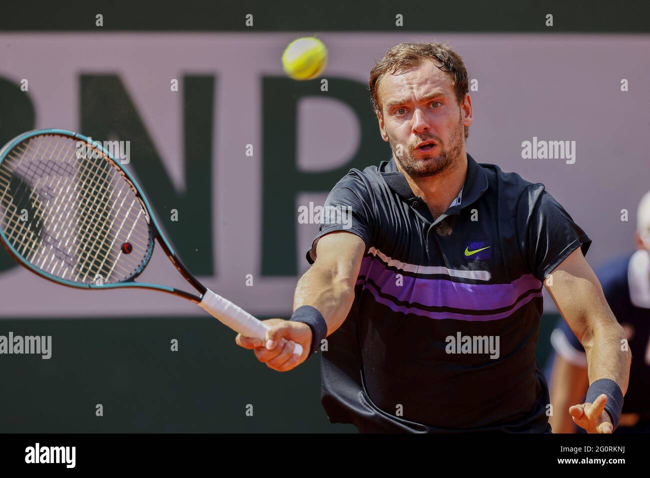 Paris, France. 02nd June, 2021. Paris, France, June 2, 2021 Roman Safiullin  of Russia during the second round at the Roland-Garros 2021, Grand Slam  tennis tournament on June 2, 2021 at Roland-Garros