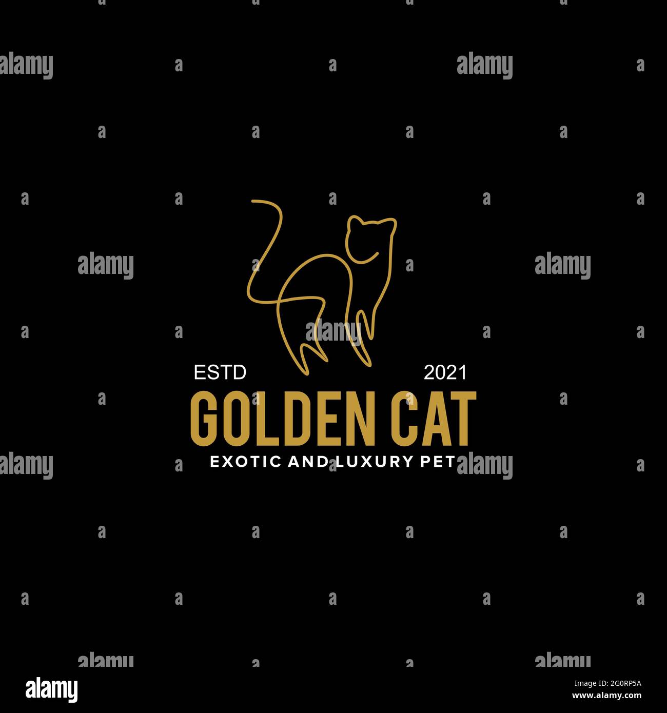 Mono line golden cat logo design vector template Stock Vector