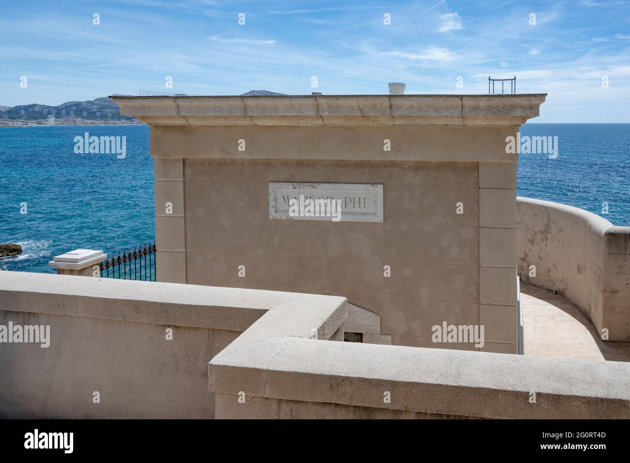 The Maregraph is a scientific instrument to measure the change of sea levels in the  Mediterranean Sea and located on the Corniche J.F. Kennedy in Mar Stock Photo