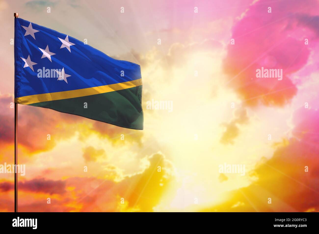 Fluttering Solomon Islands flag in left top corner mockup with the ...