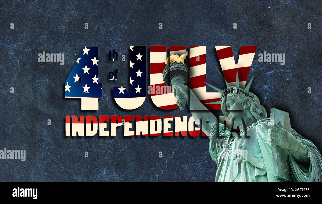 3D illustration - text in the form of a waving US flag - 4 th of july Independence Day - against a background of vintage, grungy, marble with the Stat Stock Photo