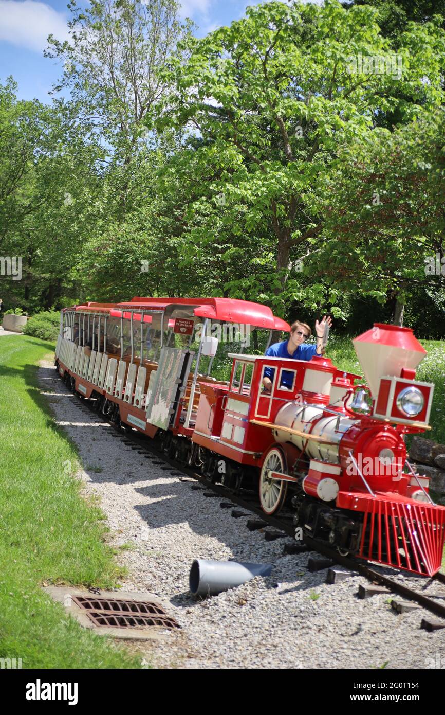 KANSAS CITY, MO, UNITED STATES May 29, 2021 Some riders enjoying a train ride on a nice sunny