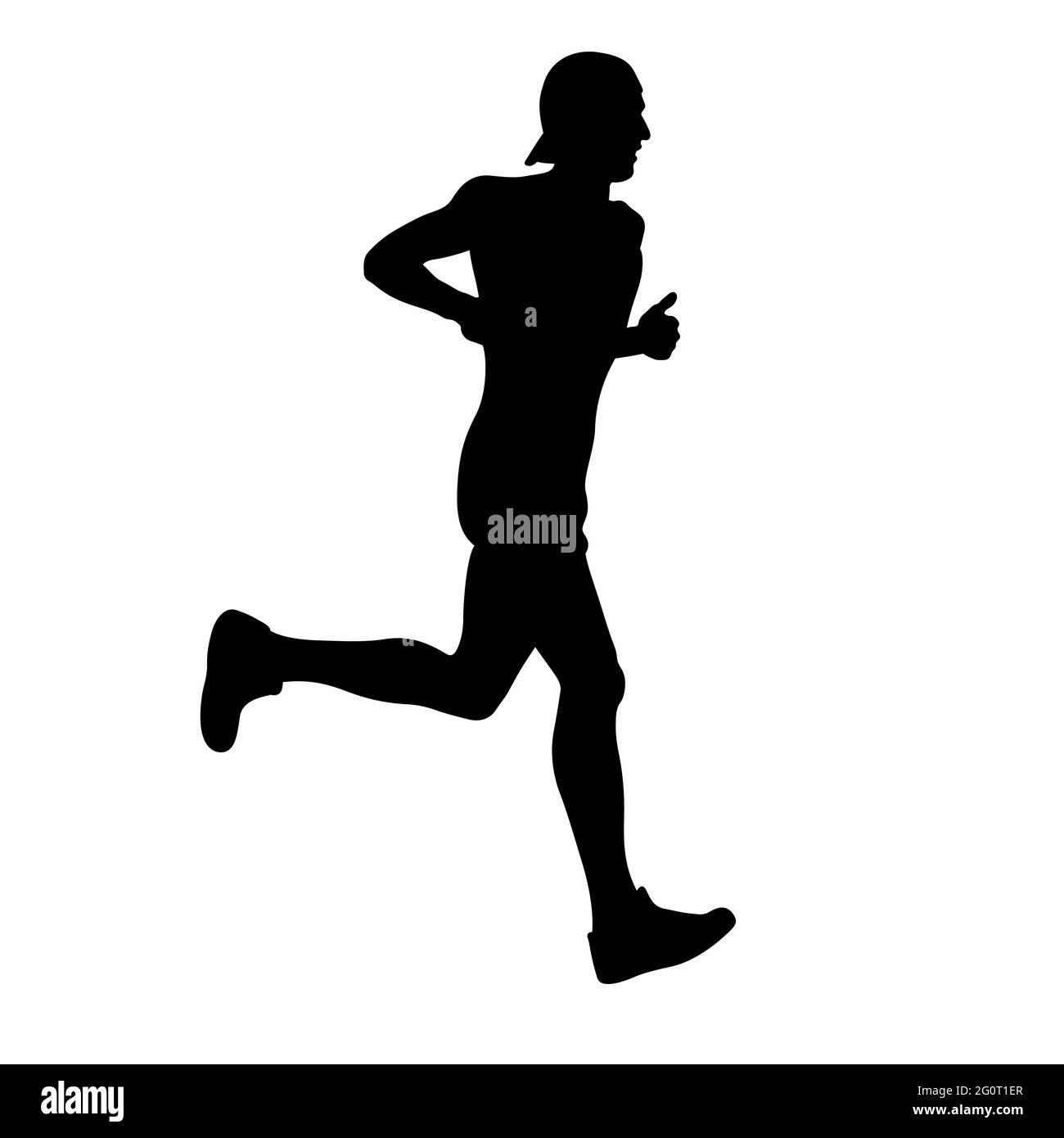 male runner athlete in cap running black silhouette Stock Photo