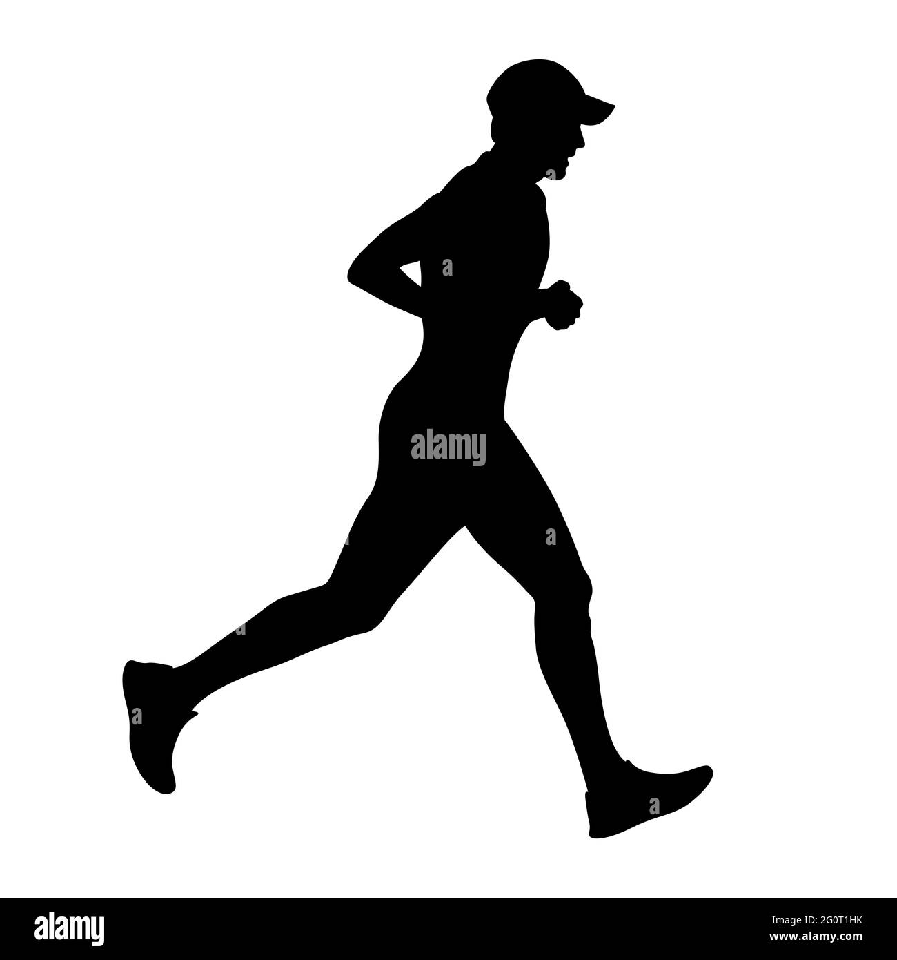 male runner in cap running black silhouette Stock Photo