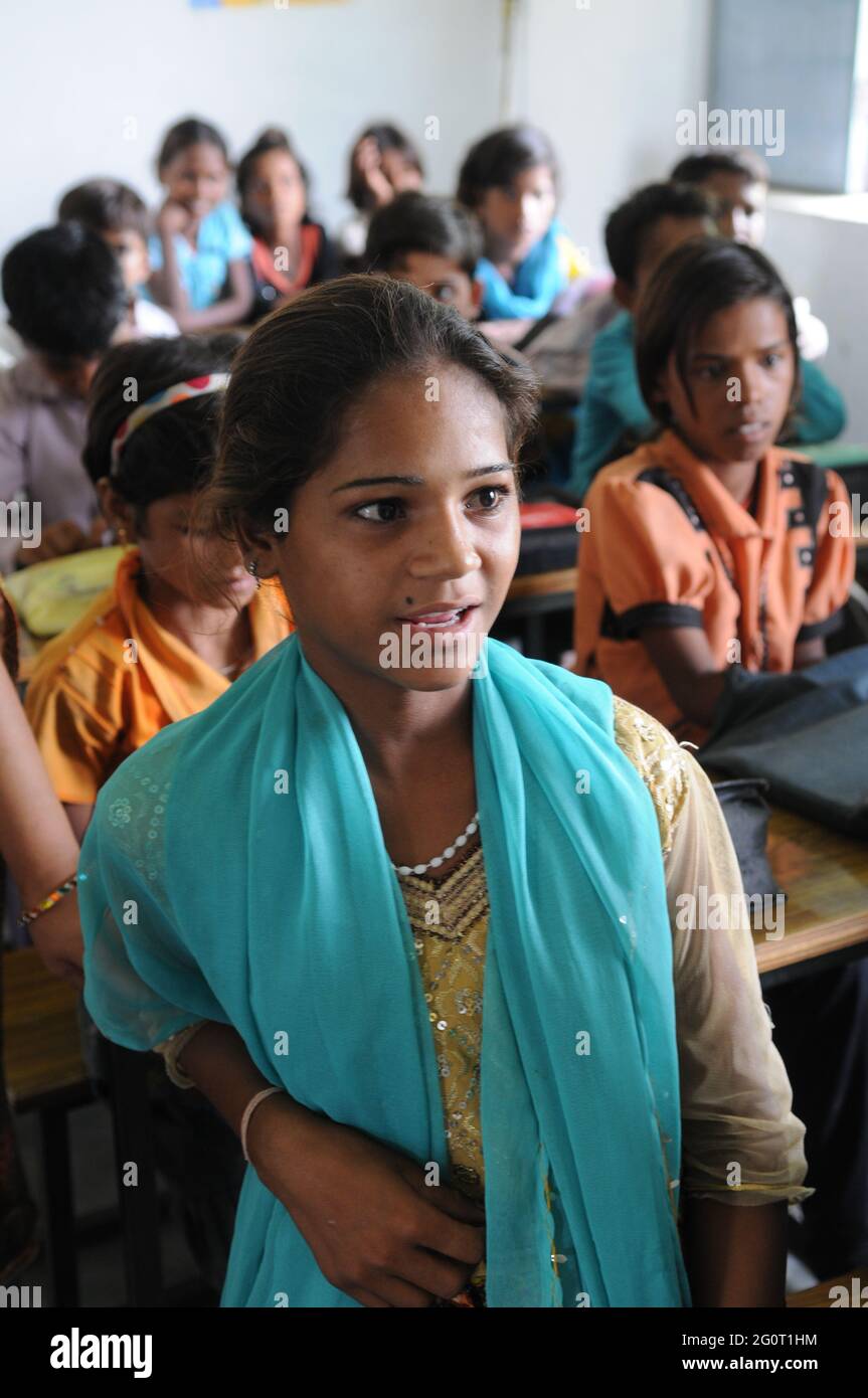 Sushma Devi Rajput narrating her story of how she refused to get married at an early age and convinced her parents to let her study at the Alapur Midd Stock Photo