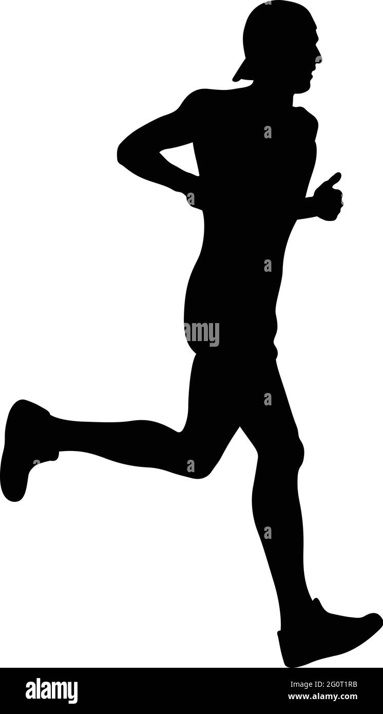 male runner athlete in cap running black silhouette Stock Vector