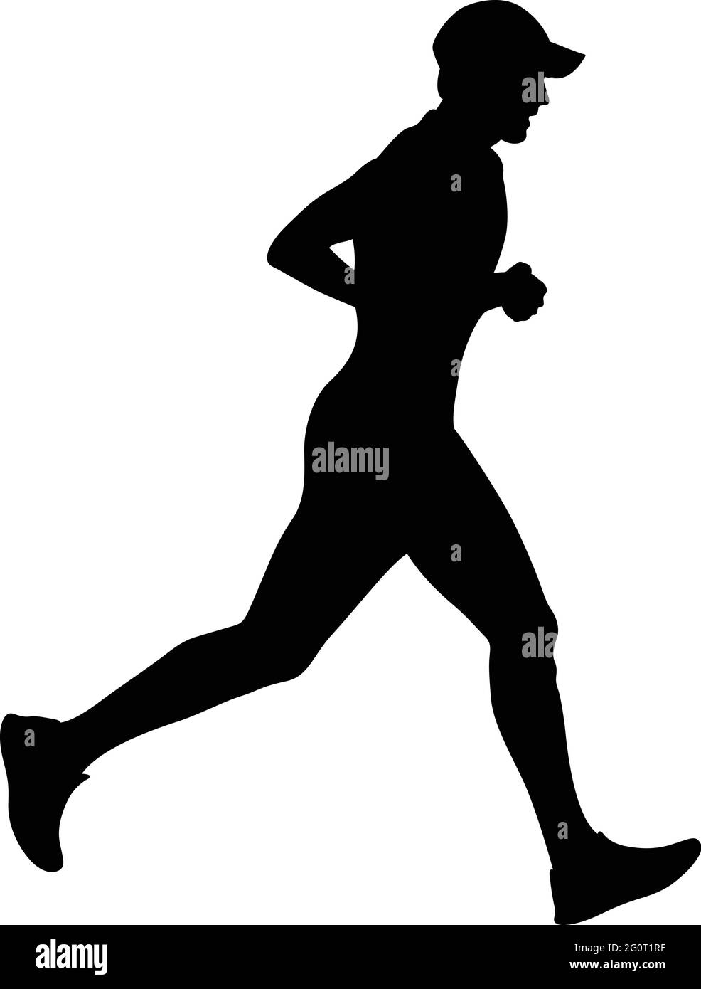 male runner in cap running black silhouette Stock Vector