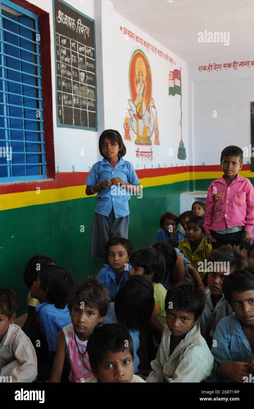 Primary School in village Khura, Lalitpur District of Uttar Pradesh. The school is admitting more girl students.  Photograph; Sondeep Shankar Stock Photo