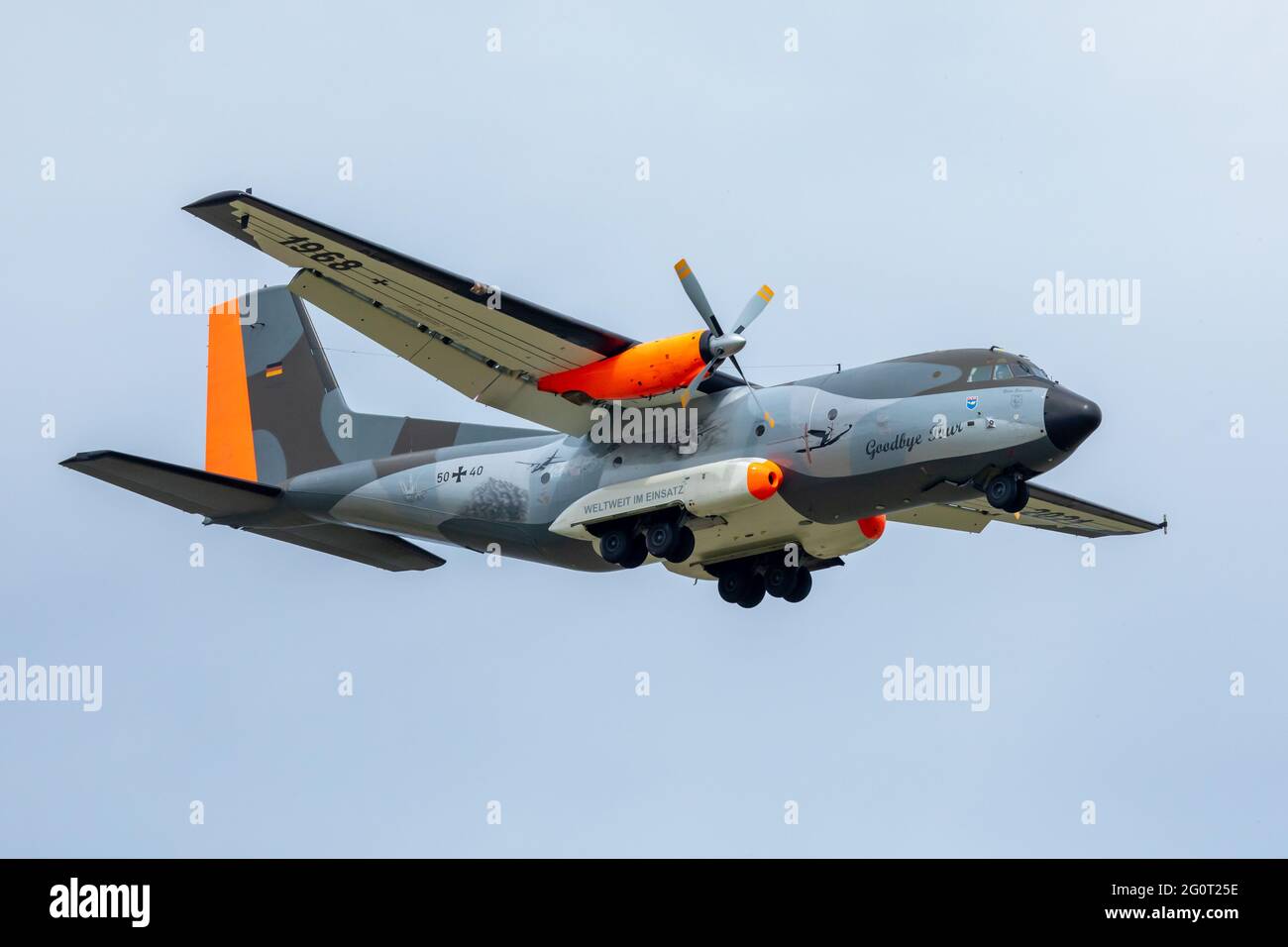 WUNSTORF / GERMANY - JUNE 03, 2021:  Transall C160 in special paint on the air base in Wunstorf. Stock Photo