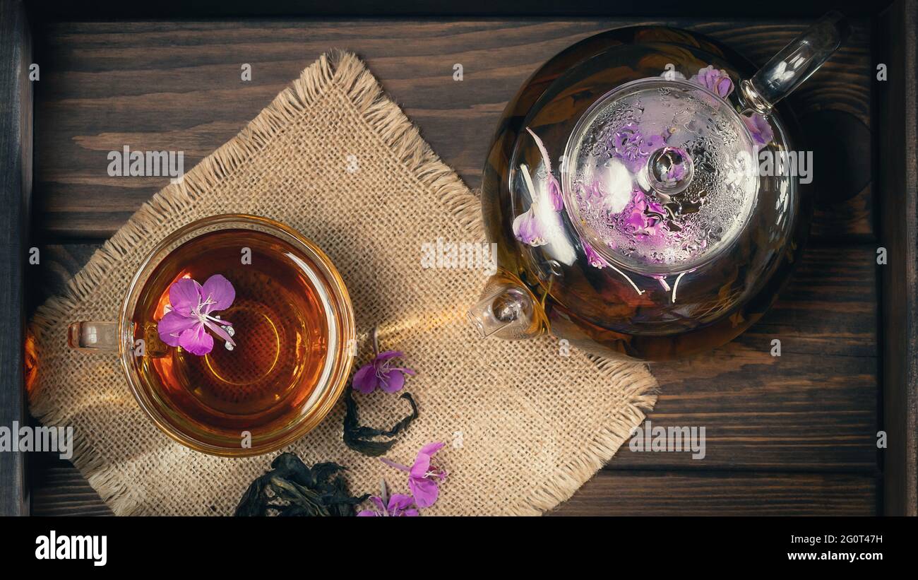 Feverwort Tea Herbal tea made from fireweed known as blooming sally in teapot and cup ...