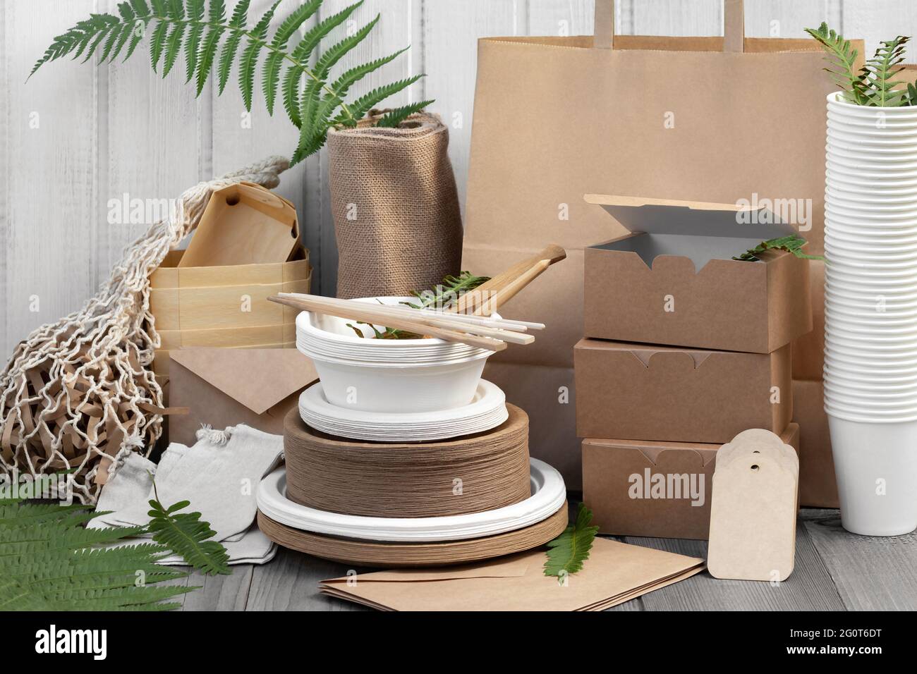 Eco friendly packaging and dishes made from natural recyclable