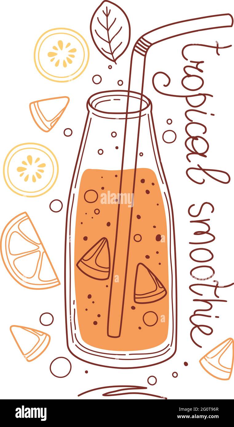 Tropical detox drink, fruit smoothies, organic lemonades in glass bottle,  jar and jug with straws. Refreshing summer homemade beverages. Colored flat  Stock Vector Image & Art - Alamy