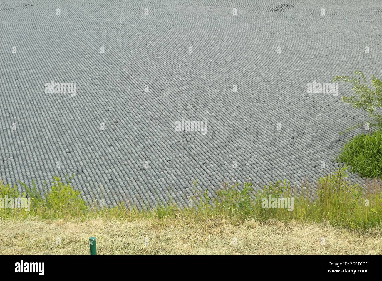 Black plastic balls for filling reservoirs. Shadow balls are small