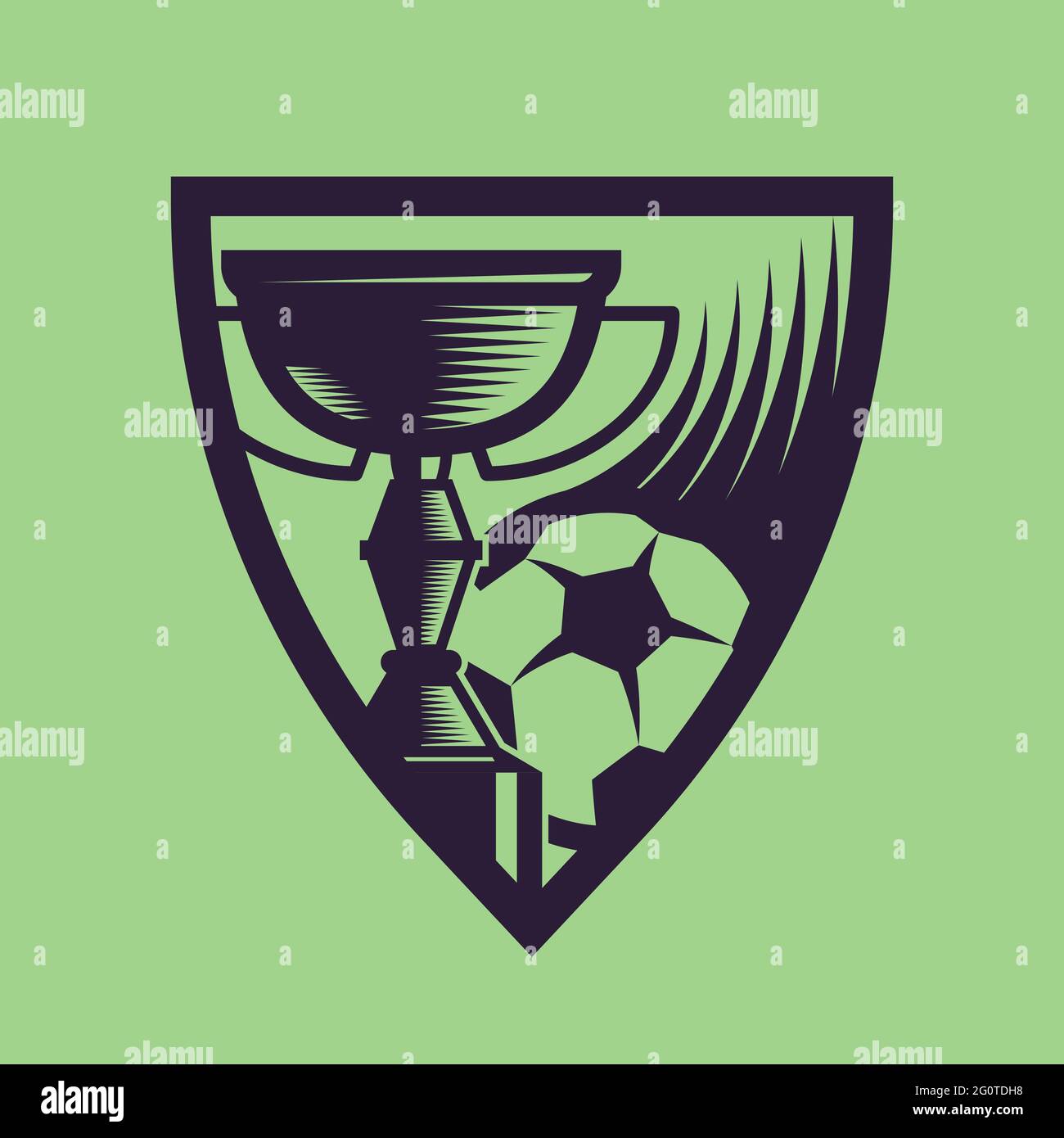 Sports cup with ball. Concept art of football in monochrome style. Stock Vector