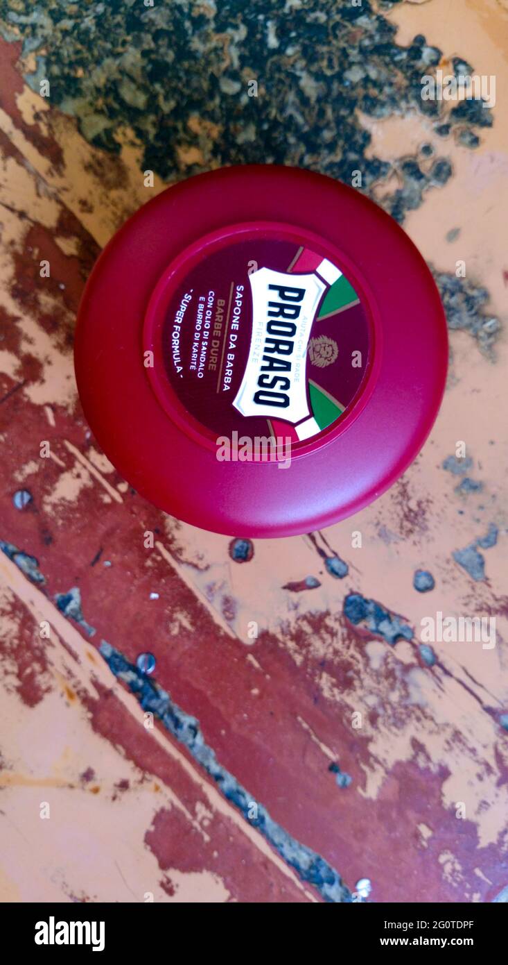 PRORASO shaving soap. Proraso is a personal care and grooming brand owned by the Italian company Ludovico Martelli srl. Stock Photo