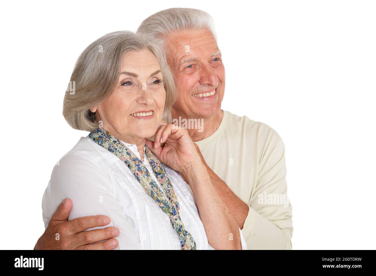 Close up portrait of happy senior couple posing Stock Photo