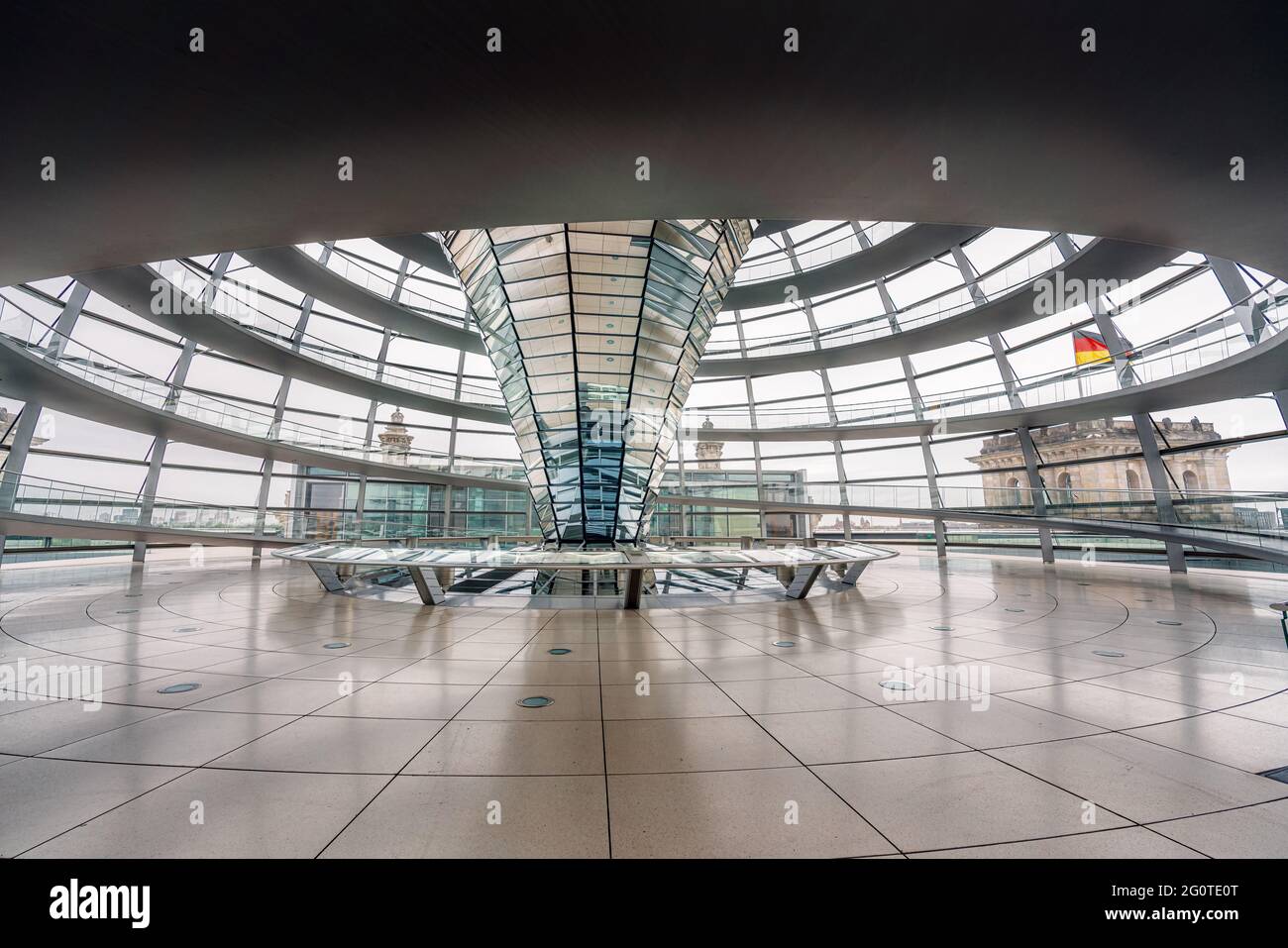 Interior of the Glass Dome of the German Parliament (Bundestag) - Reichstag Building - Berlin, Germany Stock Photo