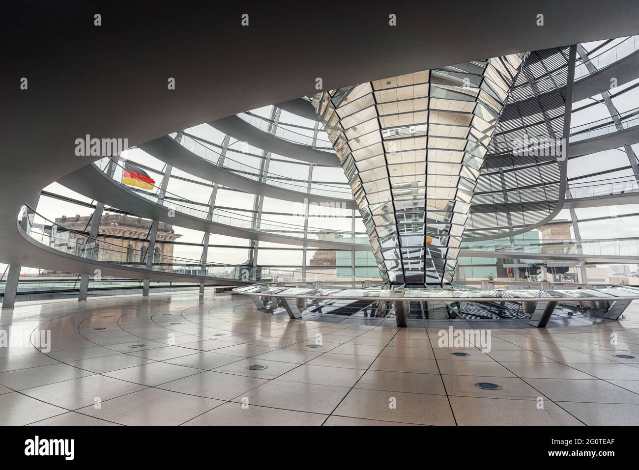 Interior of the Glass Dome of the German Parliament (Bundestag) - Reichstag Building - Berlin, Germany Stock Photo