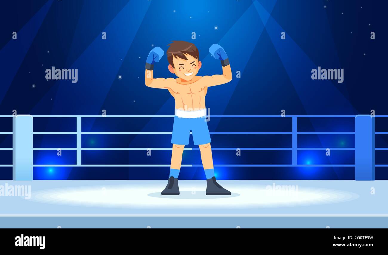 gør dig irriteret kontoførende bar The boy champion boxer enjoys his victory in the ring lights. Professional  boxing among young guys. Cartoon vector illustration Stock Vector Image &  Art - Alamy