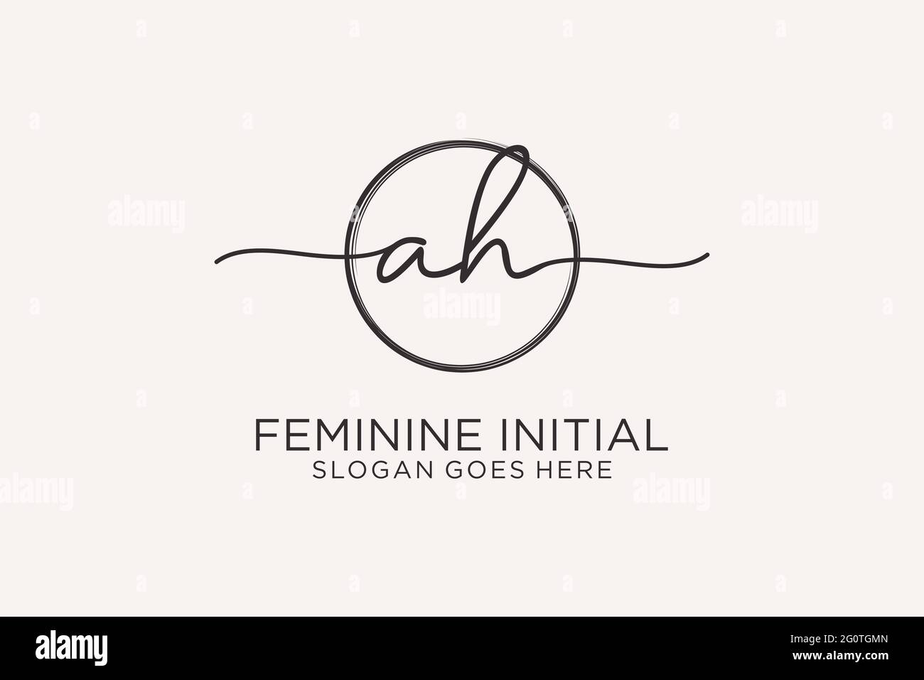 AH handwriting logo with circle template vector logo of initial signature, wedding, fashion, floral and botanical with creative template. Stock Vector