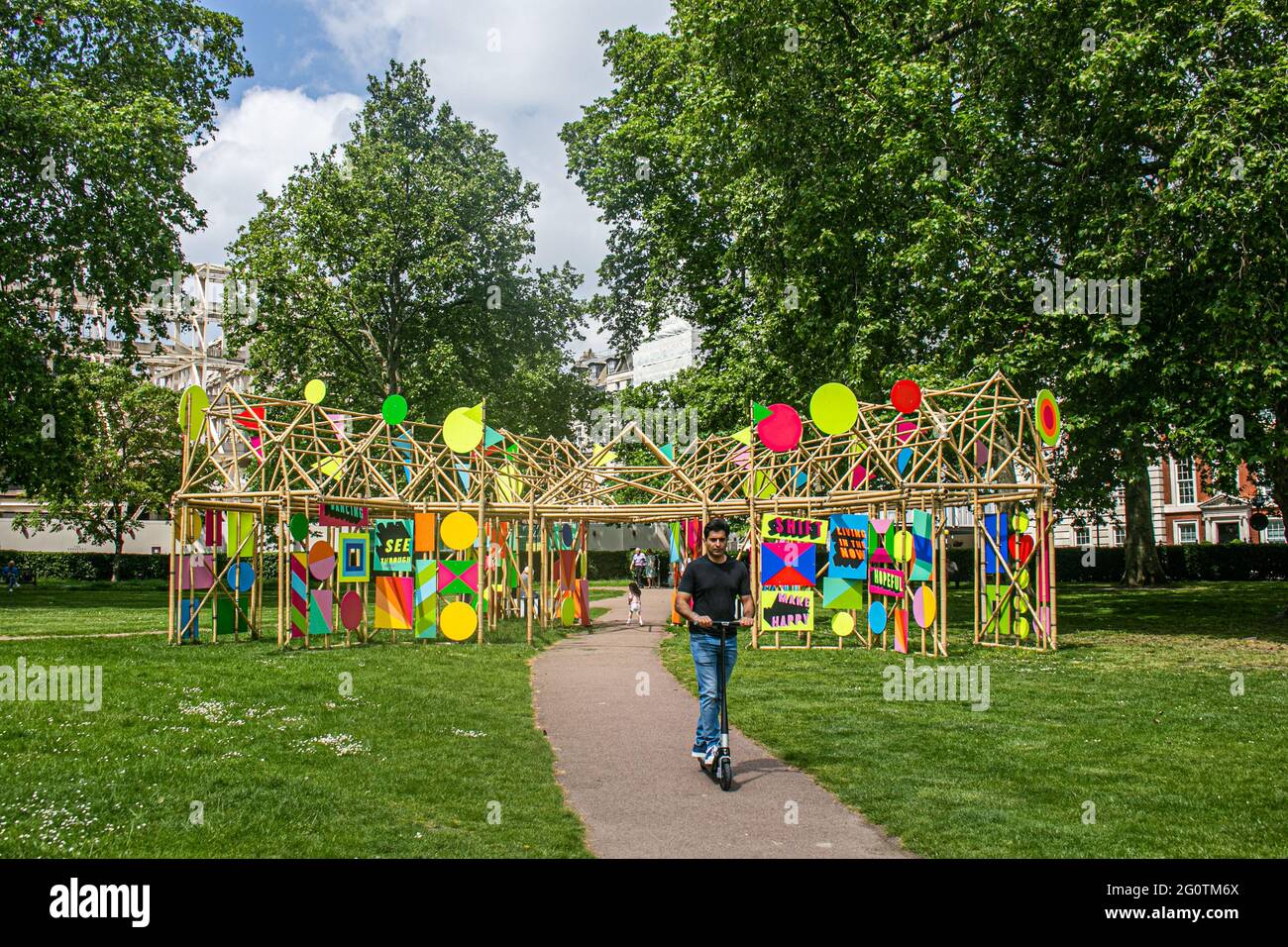 MAYFAIR LONDON 3 June 2021 . See through by Morag Myerscough supported