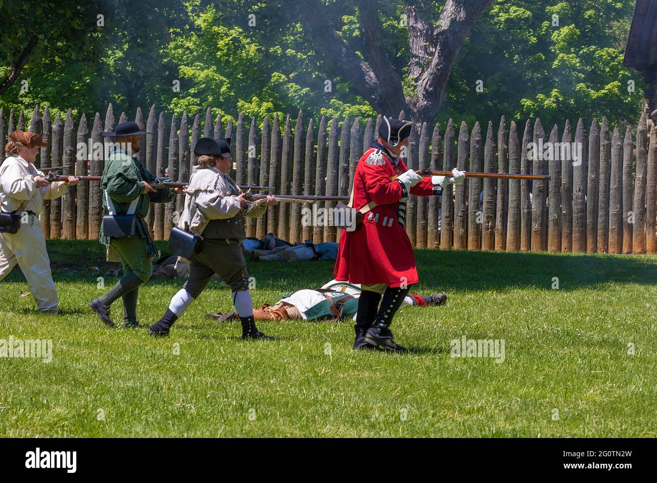Elizabethton, Tennessee, USA, - May 15, 2021:  Reenactment at Sycamore Shoals State Historic Park of the Siege of Fort Watauga in 1776. Stock Photo