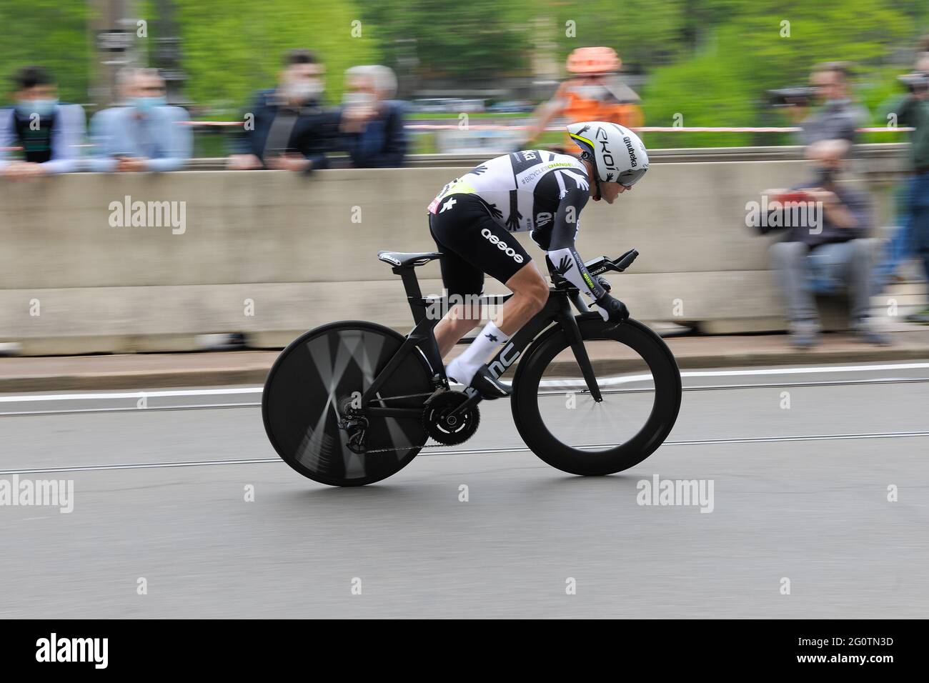 Domenico Pozzovivo Team Qhubeka Assos in action during an individual time trial.The Giro d Italia took place from May 08 to May 30 2021. The first stage on May 08 2021 is a