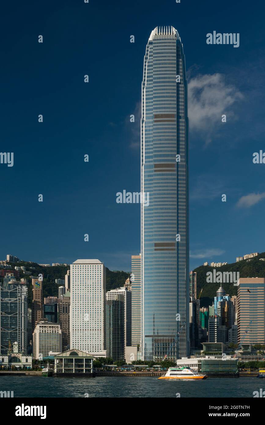 2ifc, Hong Kong's second tallest building, towers above other high rise buildings of Central, Hong Kong Island Stock Photo